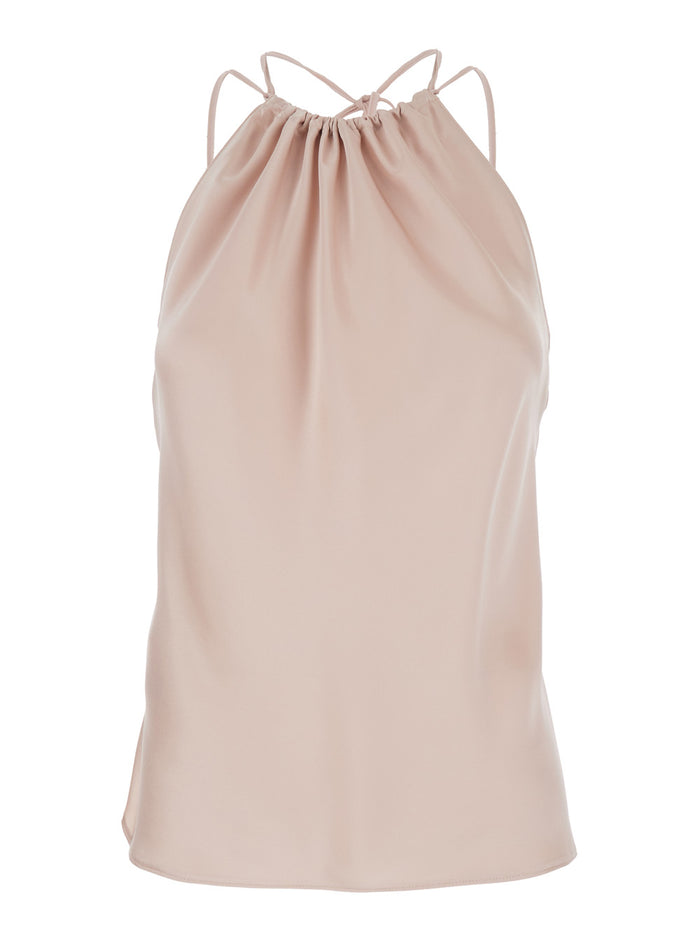 Top Carrot Sleeveless with Ruffled Neckline and Adjustable Thin Straps in Pink Tech Fabric for Women Acetate Polyester Tops