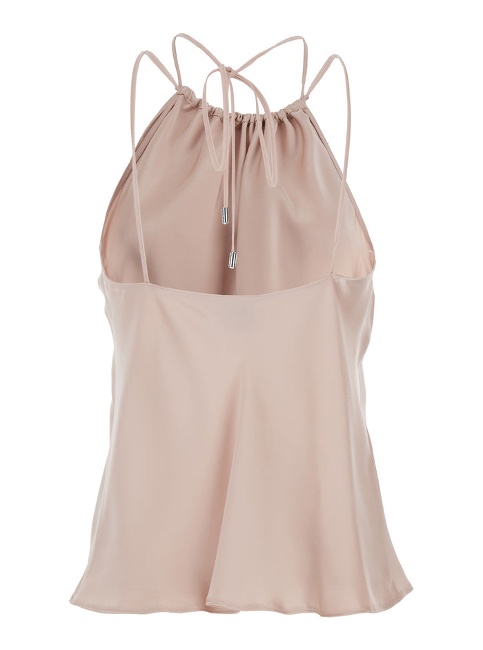 Top Carrot Sleeveless with Ruffled Neckline and Adjustable Thin Straps in Pink Tech Fabric for Women Acetate Polyester Tops