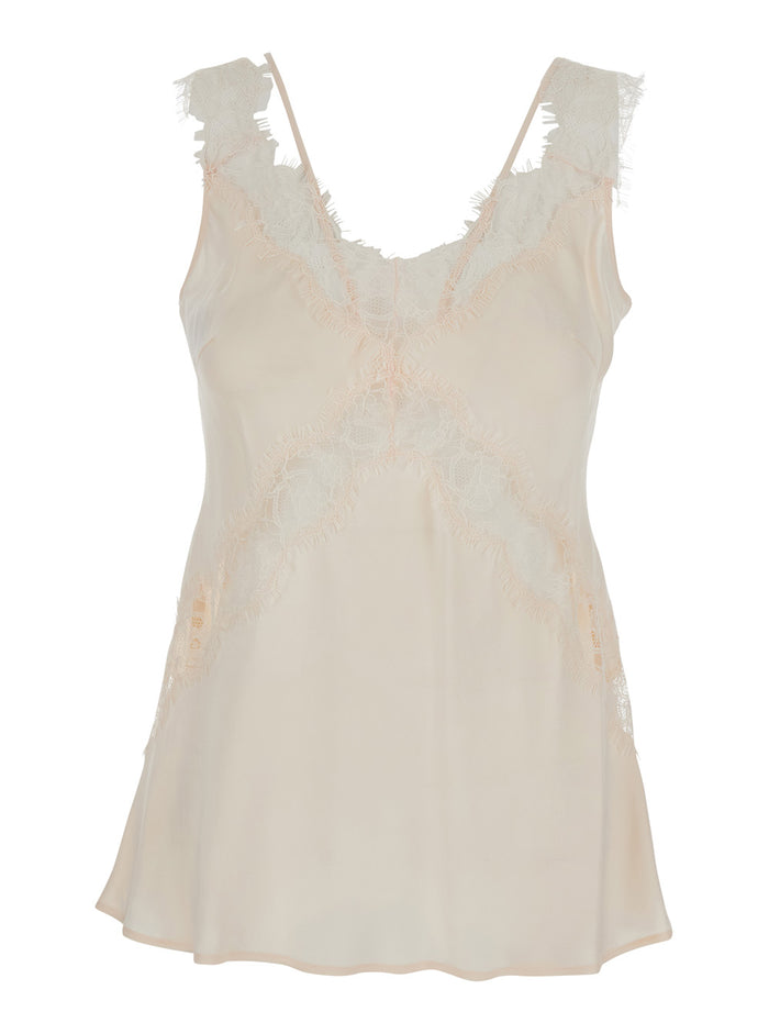 Top PINKO with V-neck and lace details in pink viscose for women Tops
