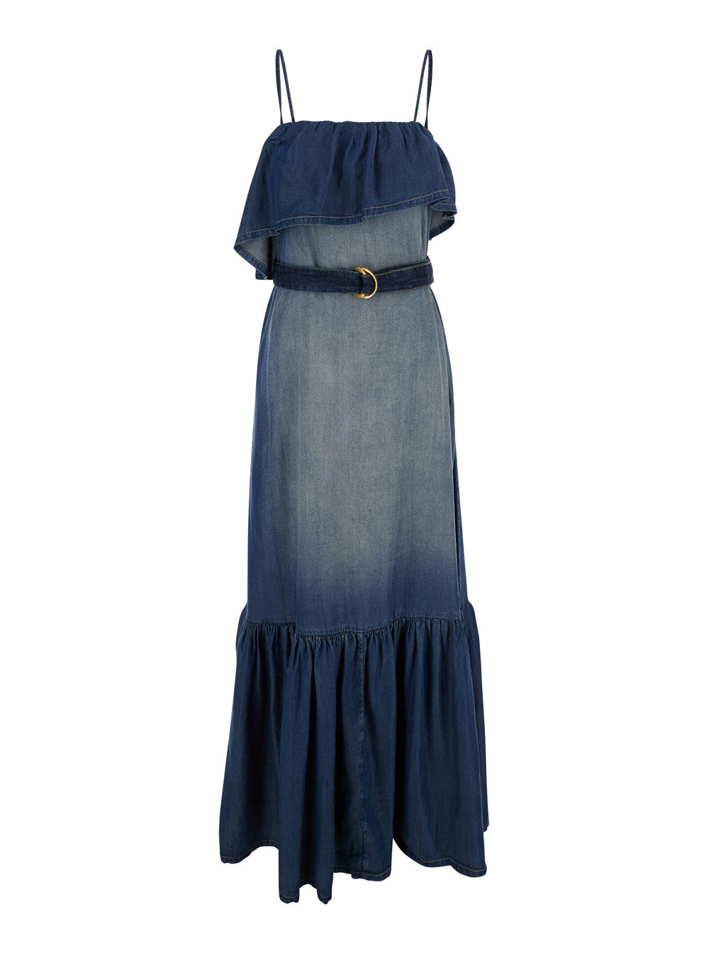 Dress Chiarodiluna Blue With V Neck And Long Sleeves In Lyocell Women Blu