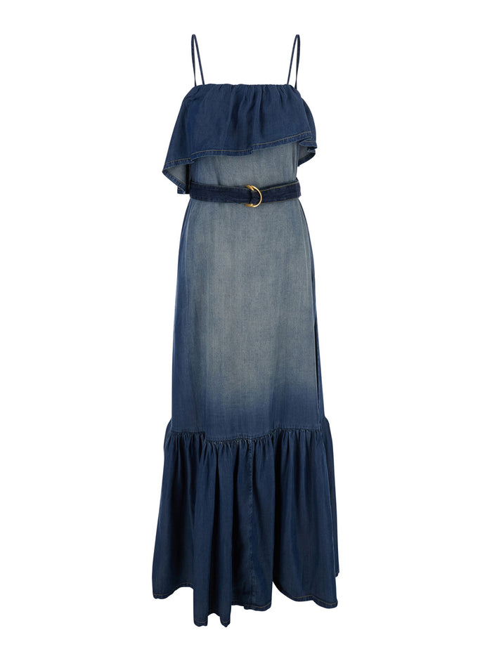 Dress Chiarodiluna Blue With V Neck And Long Sleeves In Lyocell Women Blu