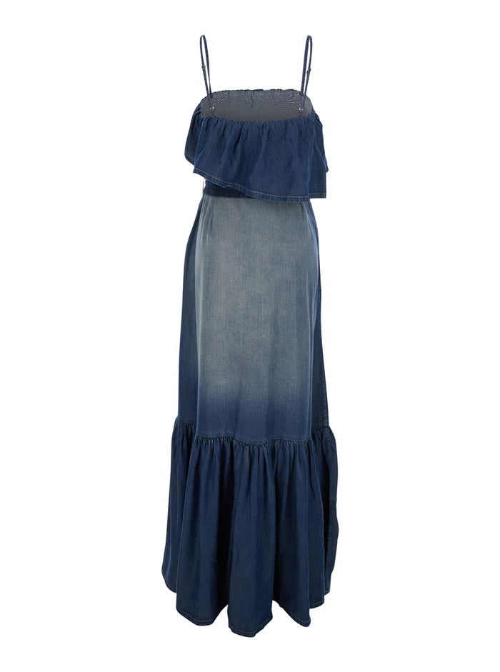 Dress Chiarodiluna Blue With V Neck And Long Sleeves In Lyocell Women Blu
