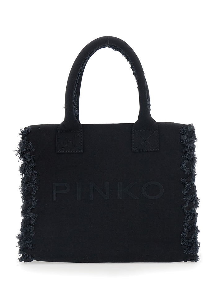 Beach Shopper Canvas - Black Cotton Tote Bag For Women