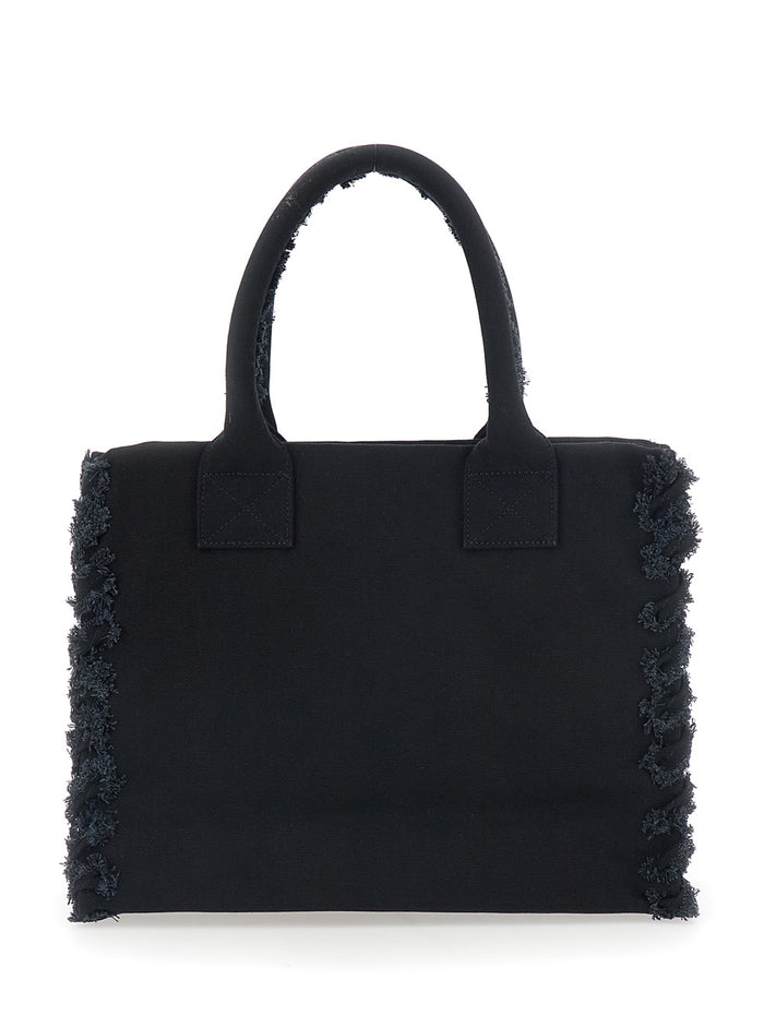 Beach Shopper Canvas - Black Cotton Tote Bag For Women