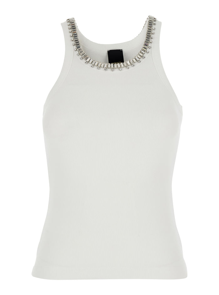 Top with ribbed design and collar details in white cotton for women Tops