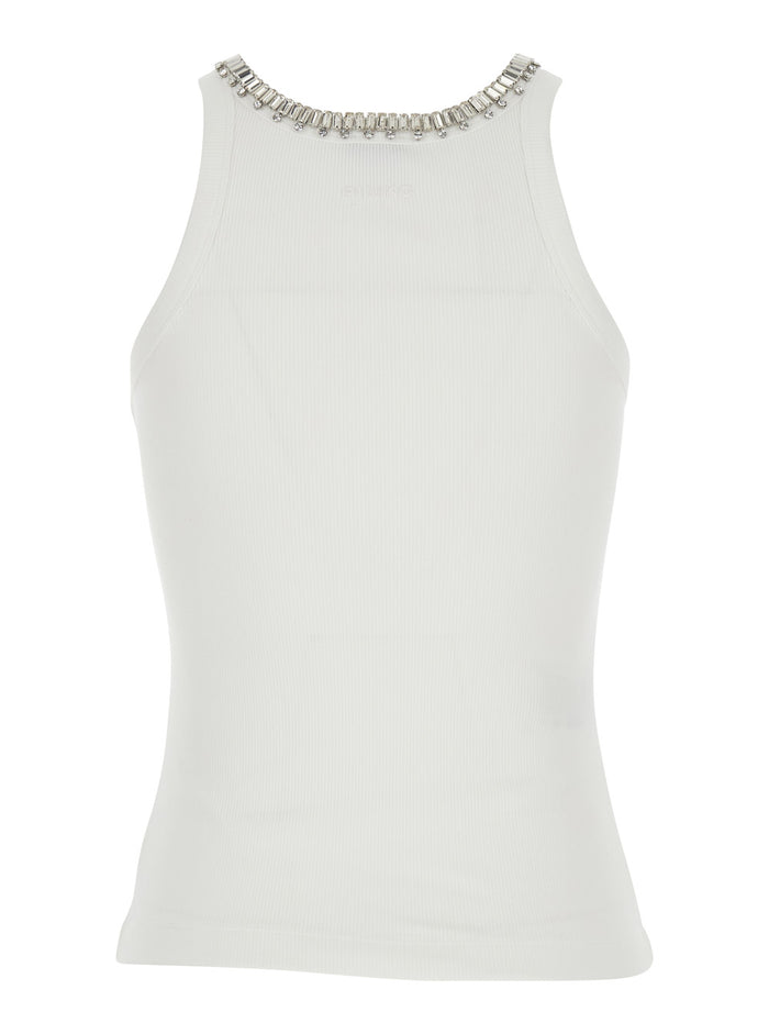 Top with ribbed design and collar details in white cotton for women Tops