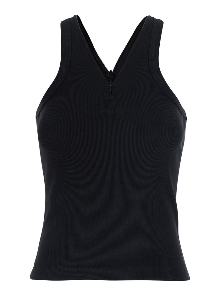 Black CURACAO Cotton Ribbed Tank Top for Women Tops