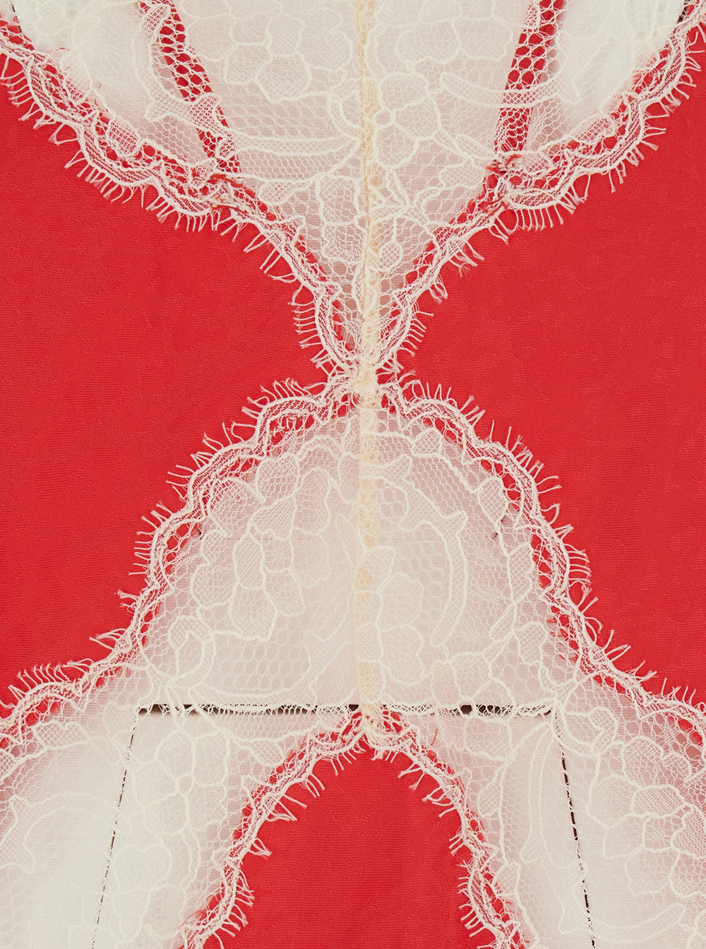 Satin Jacquard Top With Lace And Round Neck, Red, Woman Tops