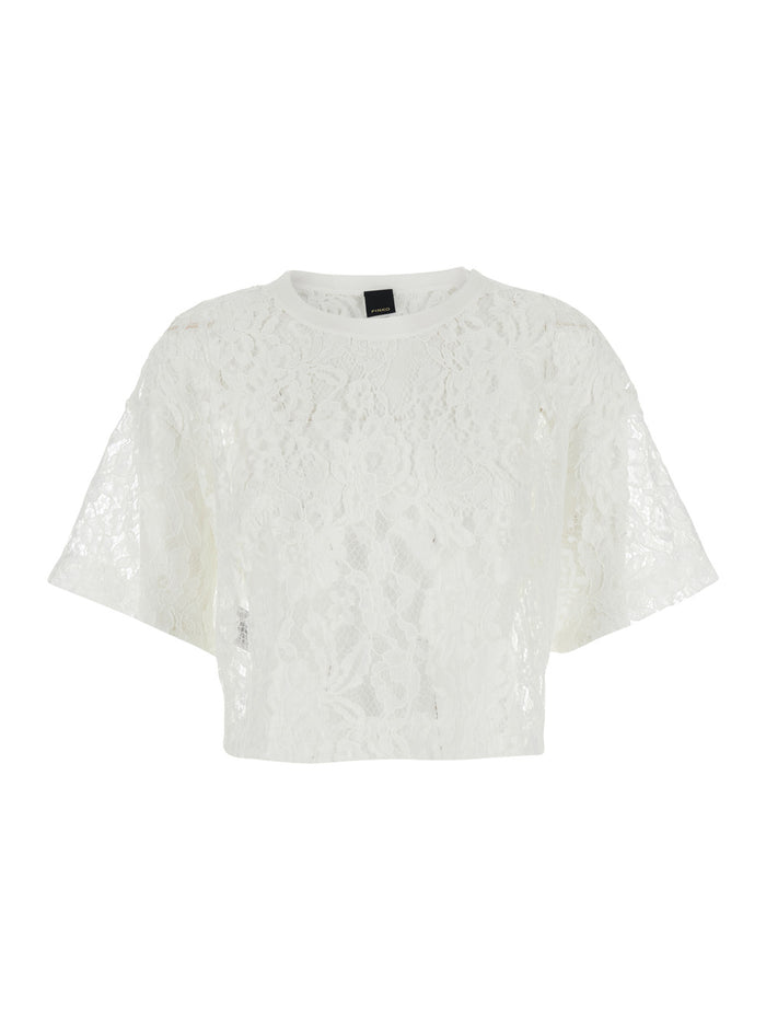 Damigiana Lace Top With Details And V-Neck White Women Tops