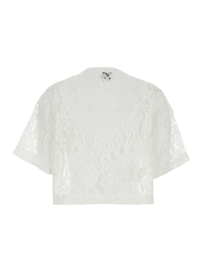 Damigiana Lace Top With Details And V-Neck White Women Tops