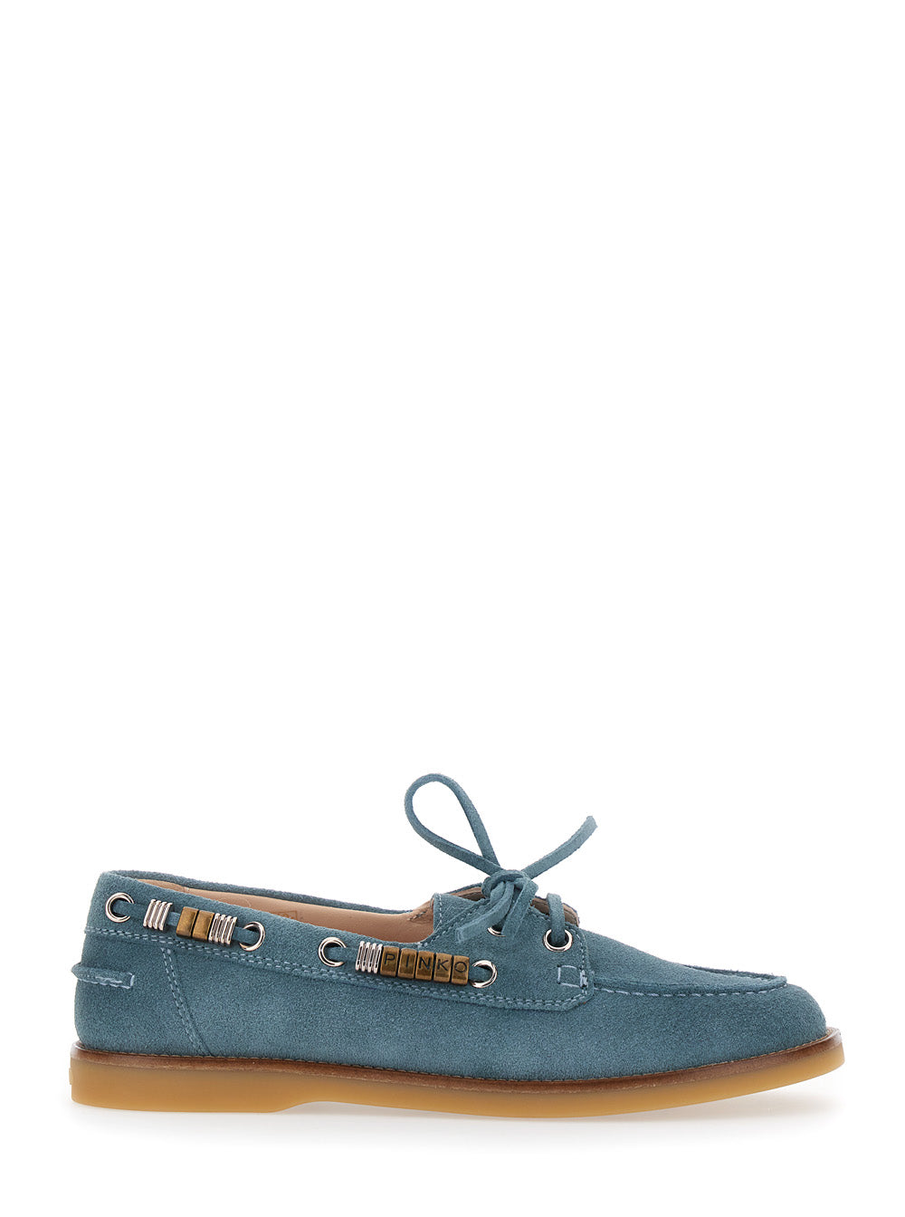 Grace Loafers with Side Laces and Logo Details in Blue Suede for Women Light Calf