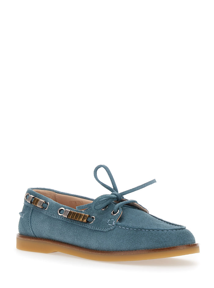 Grace Loafers with Side Laces and Logo Details in Blue Suede for Women Light Calf