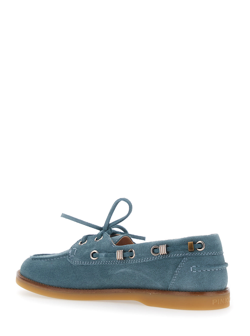 Grace Loafers with Side Laces and Logo Details in Blue Suede for Women Light Calf