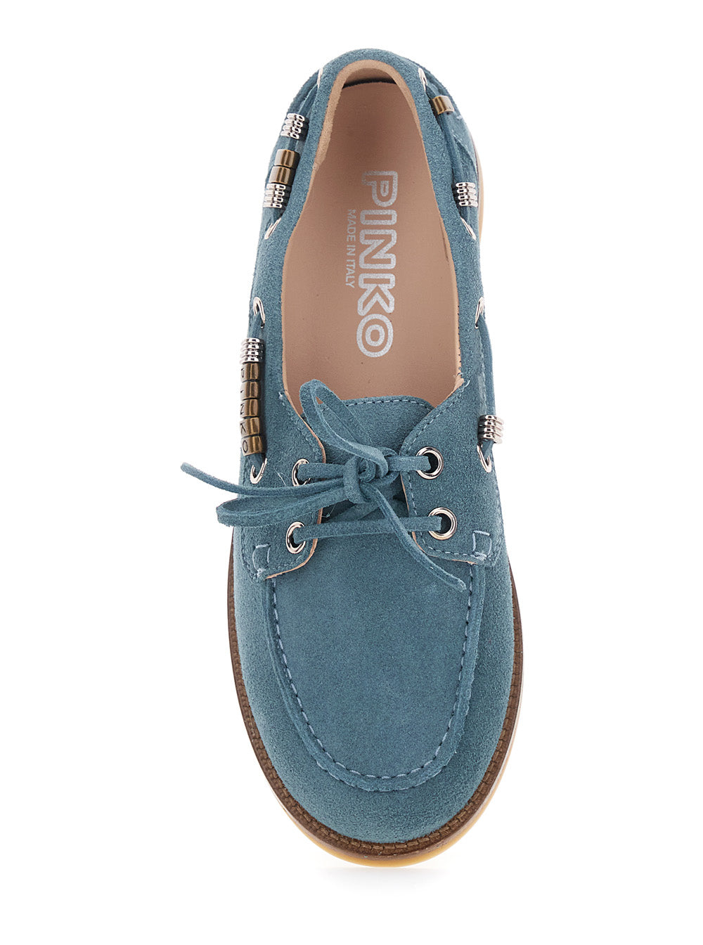 Grace Loafers with Side Laces and Logo Details in Blue Suede for Women Light Calf