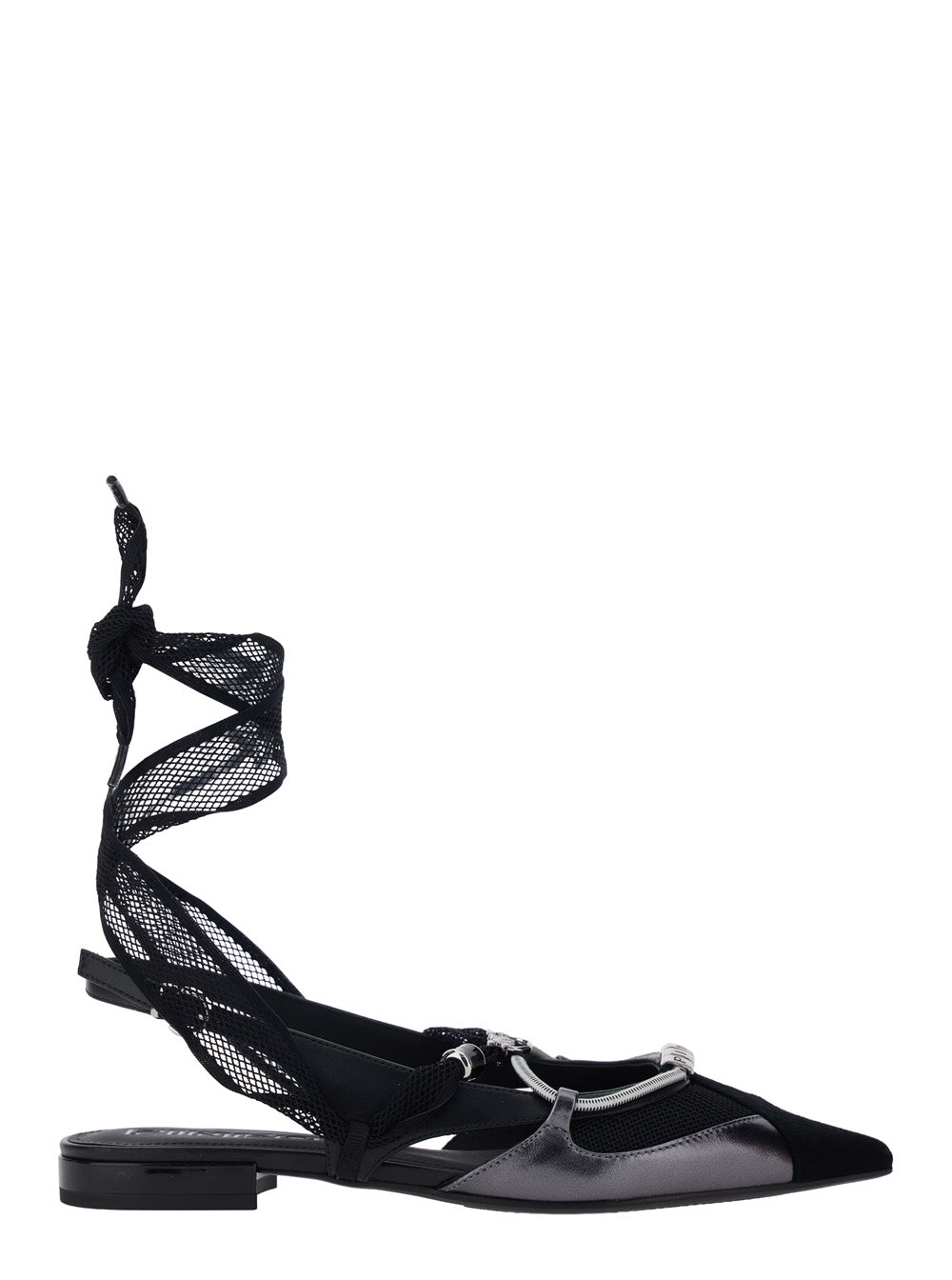 Gianira Ballet Shoes with Pointed Design and Decorative Ankle Strap in Ecoleather Fabric Black Women Goat Cow Polyester Ballerinas