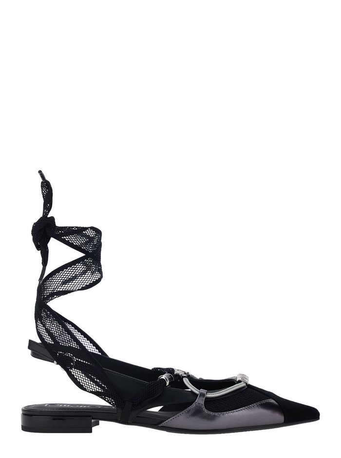 Gianira Ballet Shoes with Pointed Design and Decorative Ankle Strap in Ecoleather Fabric Black Women Goat Cow Polyester Ballerinas