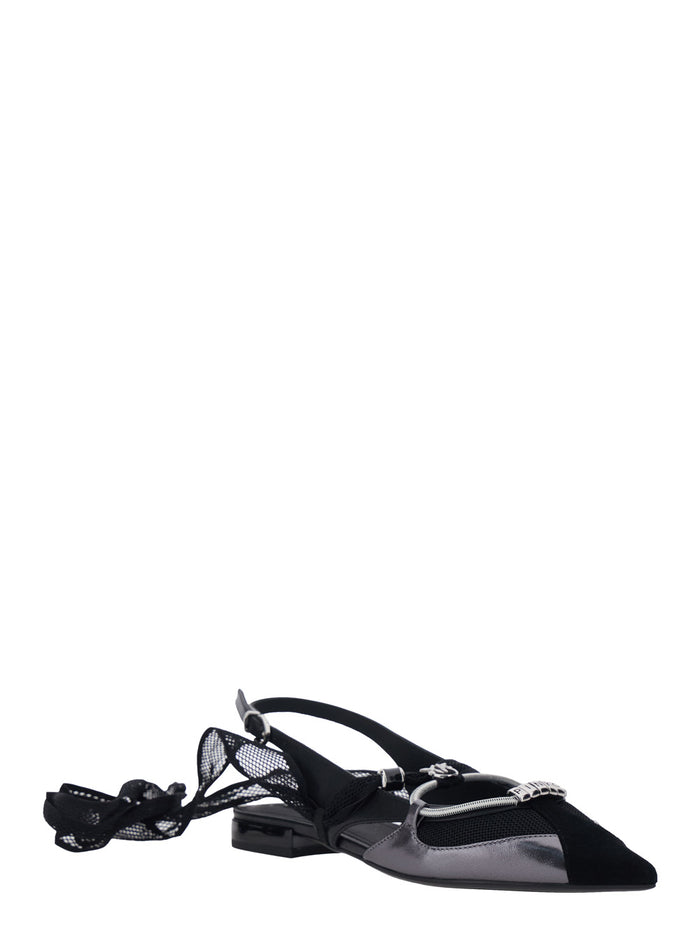 Gianira Ballet Shoes with Pointed Design and Decorative Ankle Strap in Ecoleather Fabric Black Women Goat Cow Polyester Ballerinas