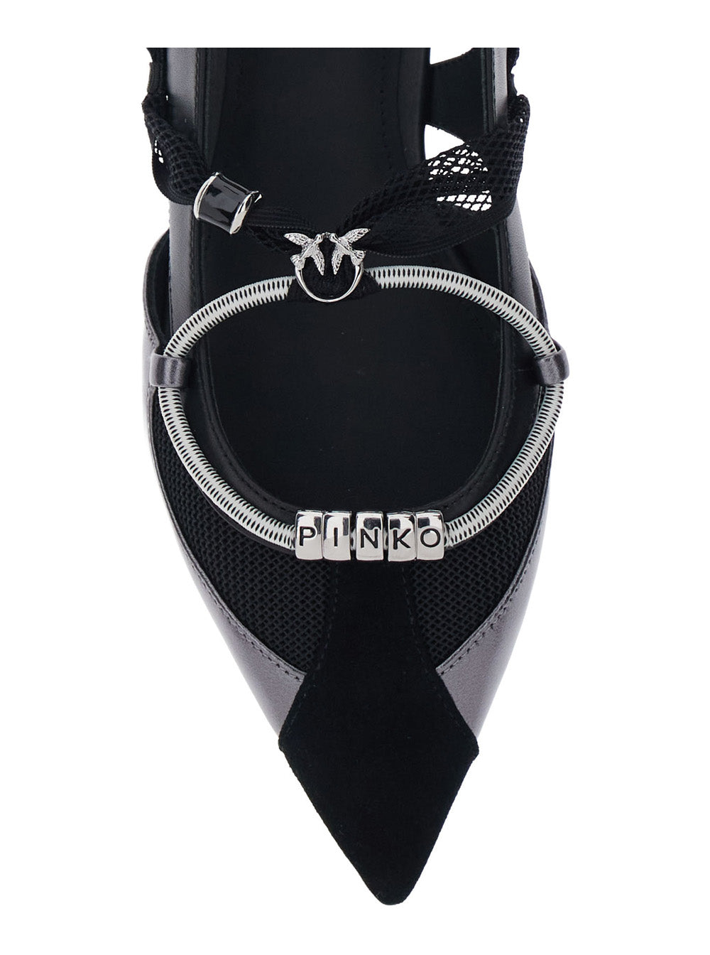 Gianira Ballet Shoes with Pointed Design and Decorative Ankle Strap in Ecoleather Fabric Black Women Goat Cow Polyester Ballerinas