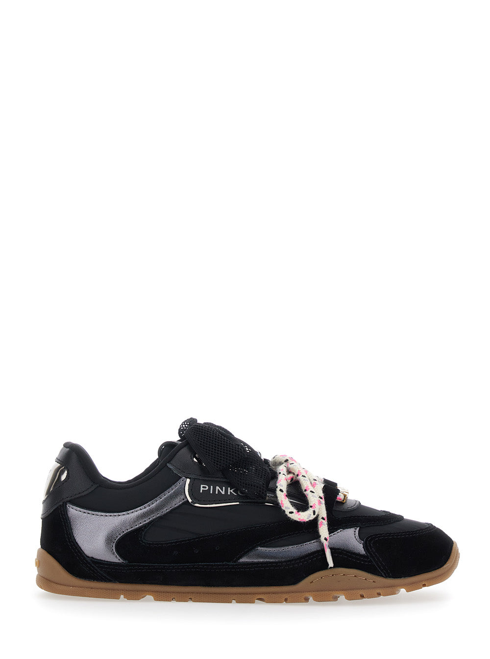 Sneaker Yulia with Side Lettering Logo and Bow Detail in Black Leather Blend for Women Cow Polyester Polyurethane