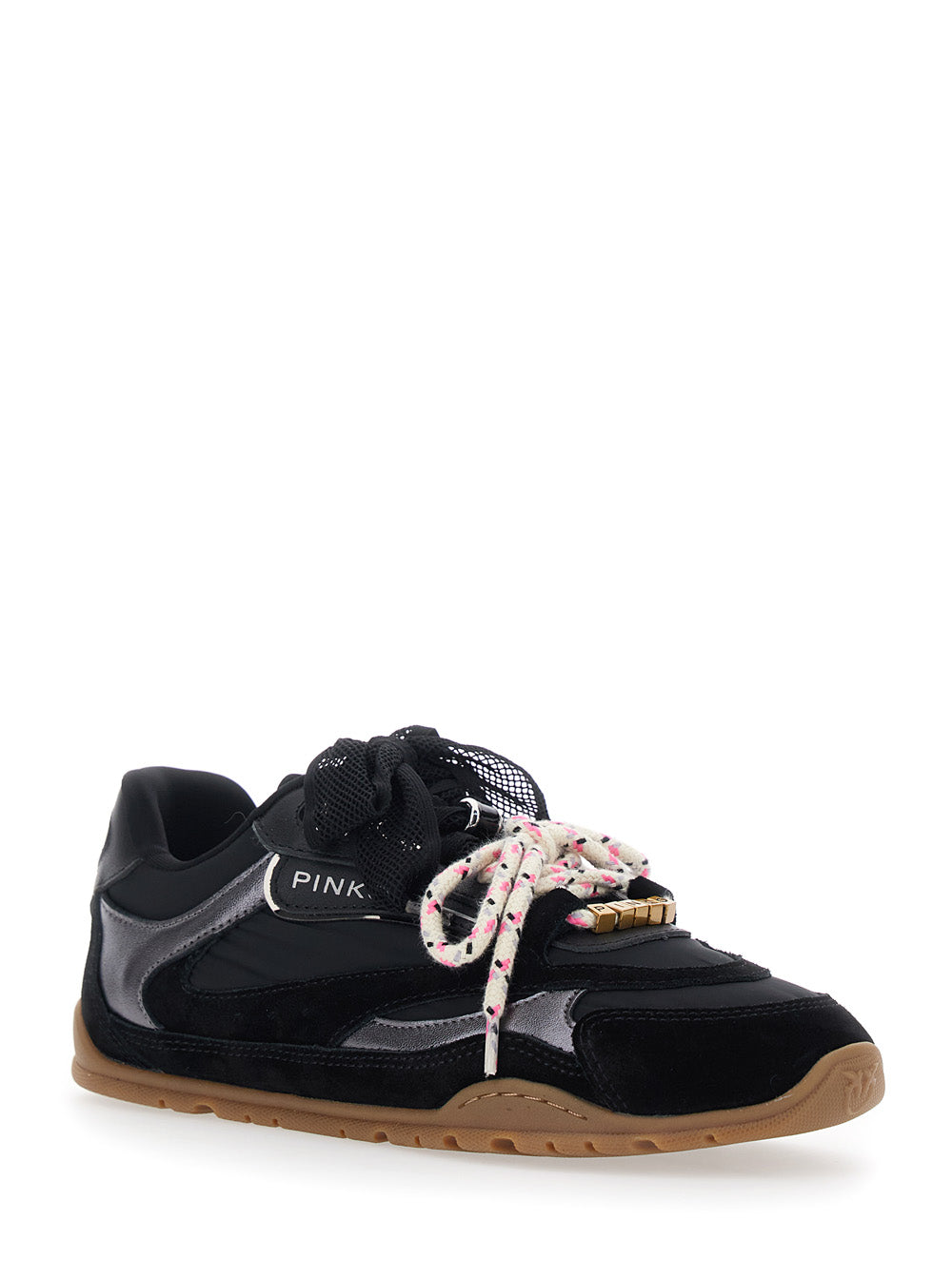 Sneaker Yulia with Side Lettering Logo and Bow Detail in Black Leather Blend for Women Cow Polyester Polyurethane