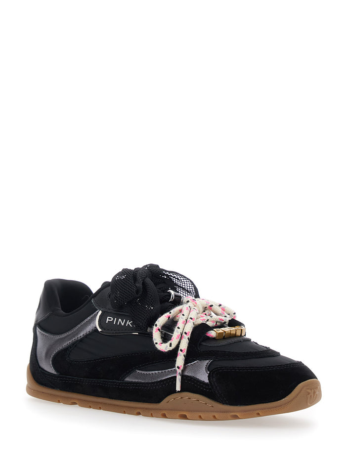 Sneaker Yulia with Side Lettering Logo and Bow Detail in Black Leather Blend for Women Cow Polyester Polyurethane