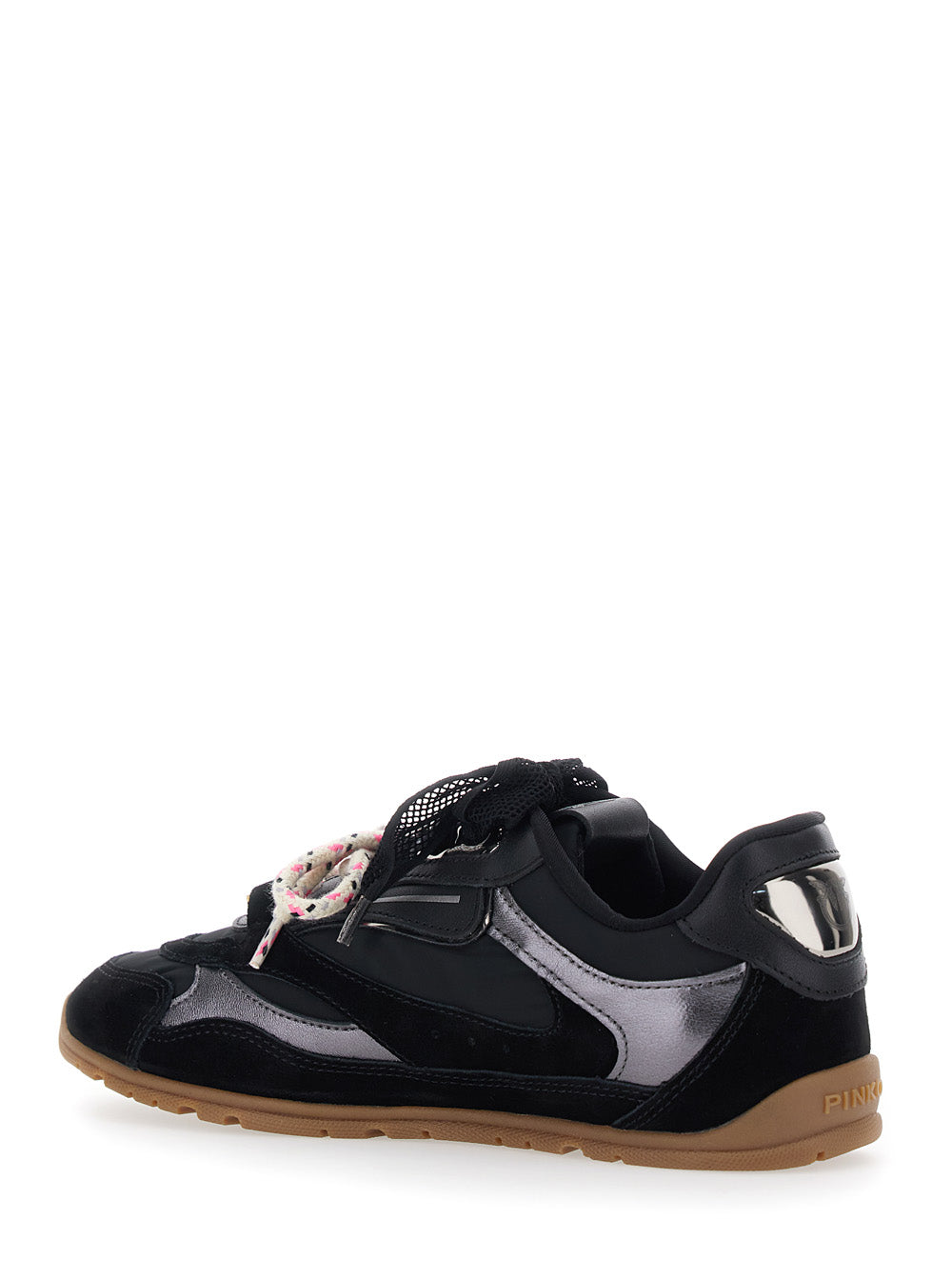 Sneaker Yulia with Side Lettering Logo and Bow Detail in Black Leather Blend for Women Cow Polyester Polyurethane