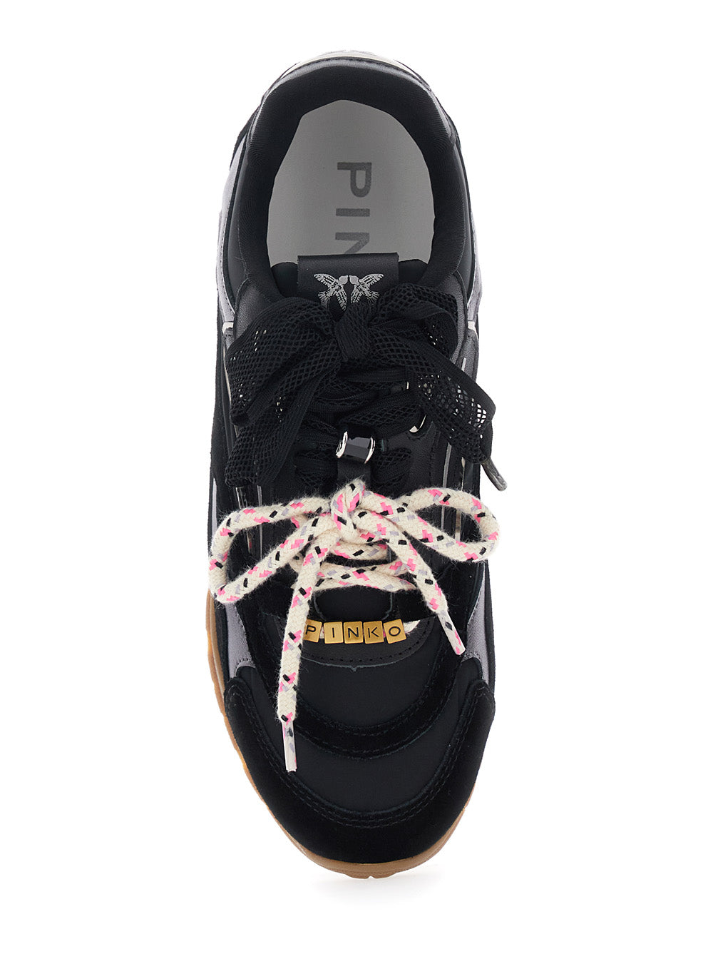 Sneaker Yulia with Side Lettering Logo and Bow Detail in Black Leather Blend for Women Cow Polyester Polyurethane