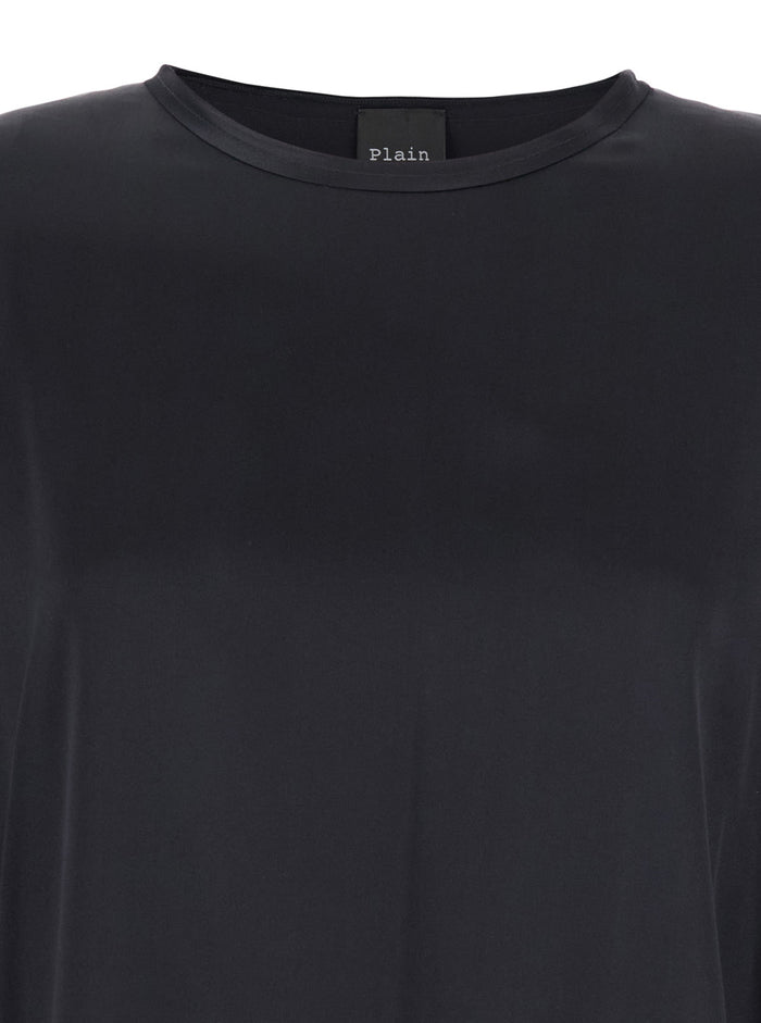 Black Silk Long Sleeve Blouse for Women Elastane Shirts And Blouses