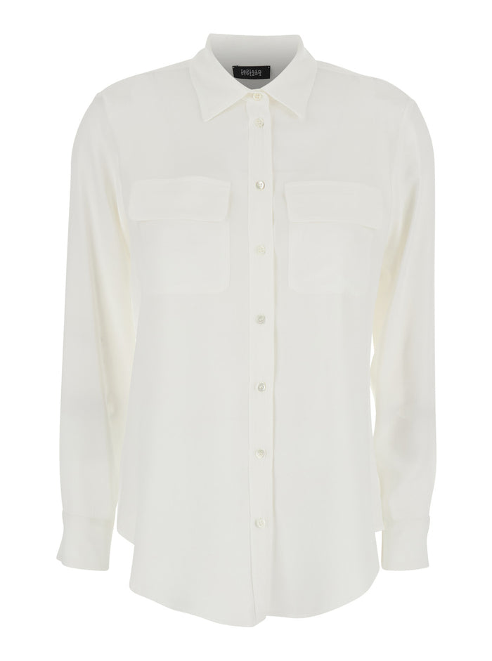 White Shirt with Applied Pockets on the Front in Silk Blend Woman Acetate And Blouses