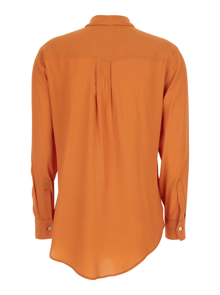 Orange Shirt with Applied Pockets on the Front in Silk Blend Woman Acetate And Blouses
