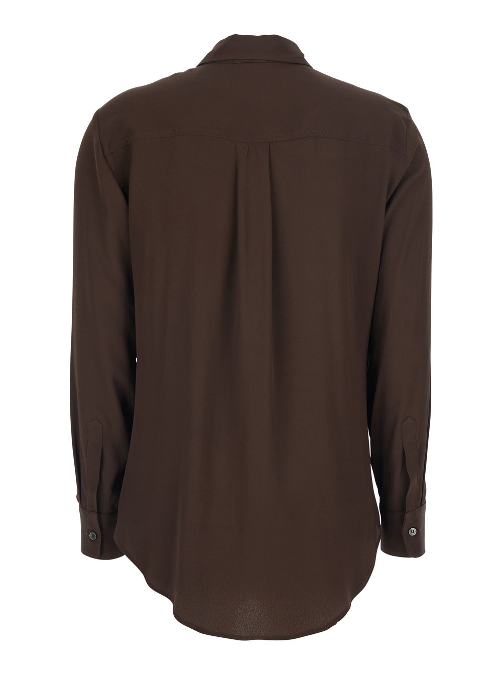 Brown Shirt with Applied Pockets on the Front in Silk Blend Woman Acetate And Blouses