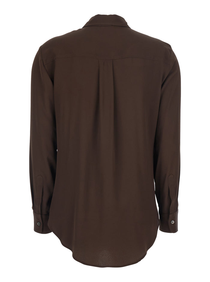 Brown Shirt with Applied Pockets on the Front in Silk Blend Woman Acetate And Blouses