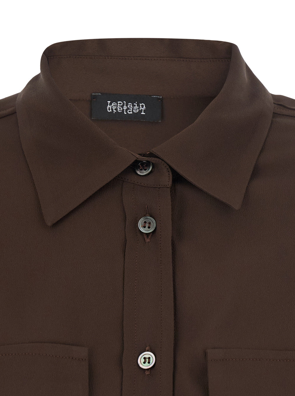 Brown Shirt with Applied Pockets on the Front in Silk Blend Woman Acetate And Blouses