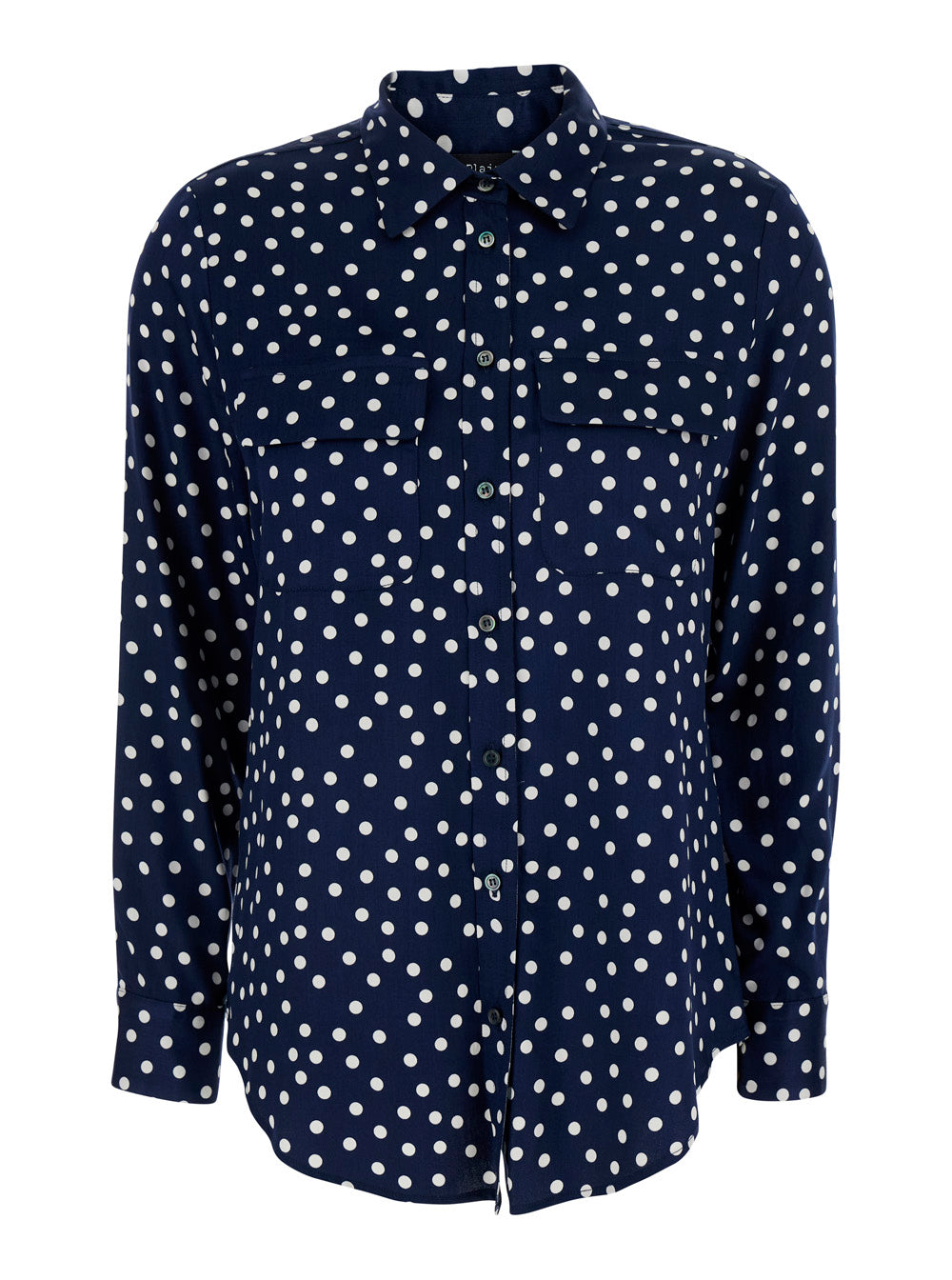 Blue Long-Sleeved Shirt with Polka Dot Motif in Tech Fabric Women Blu Polyester And Blouses