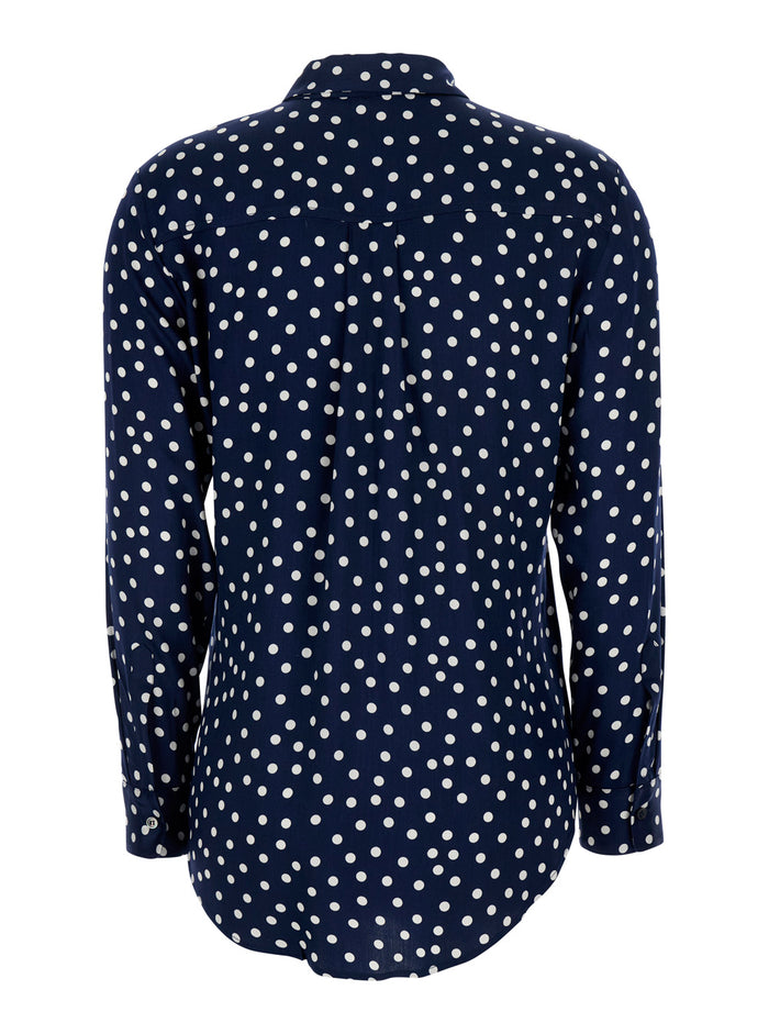 Blue Long-Sleeved Shirt with Polka Dot Motif in Tech Fabric Women Blu Polyester And Blouses