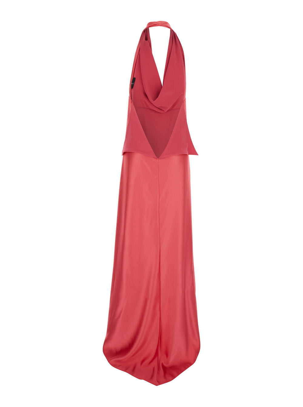 Red Long Dress With Halterneck And Open Back Fabric Woman