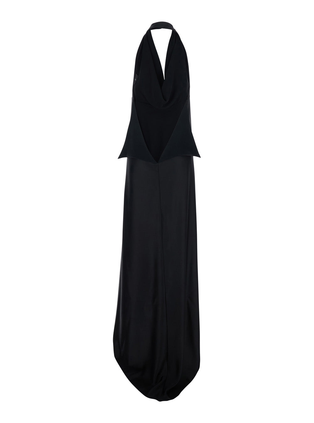 Black Long Dress With Halterneck And Open Back Fabric Woman