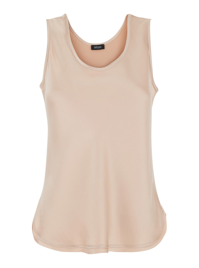 Pink Sleeveless Top with Round Neck in Satin Woman Polyester Tops