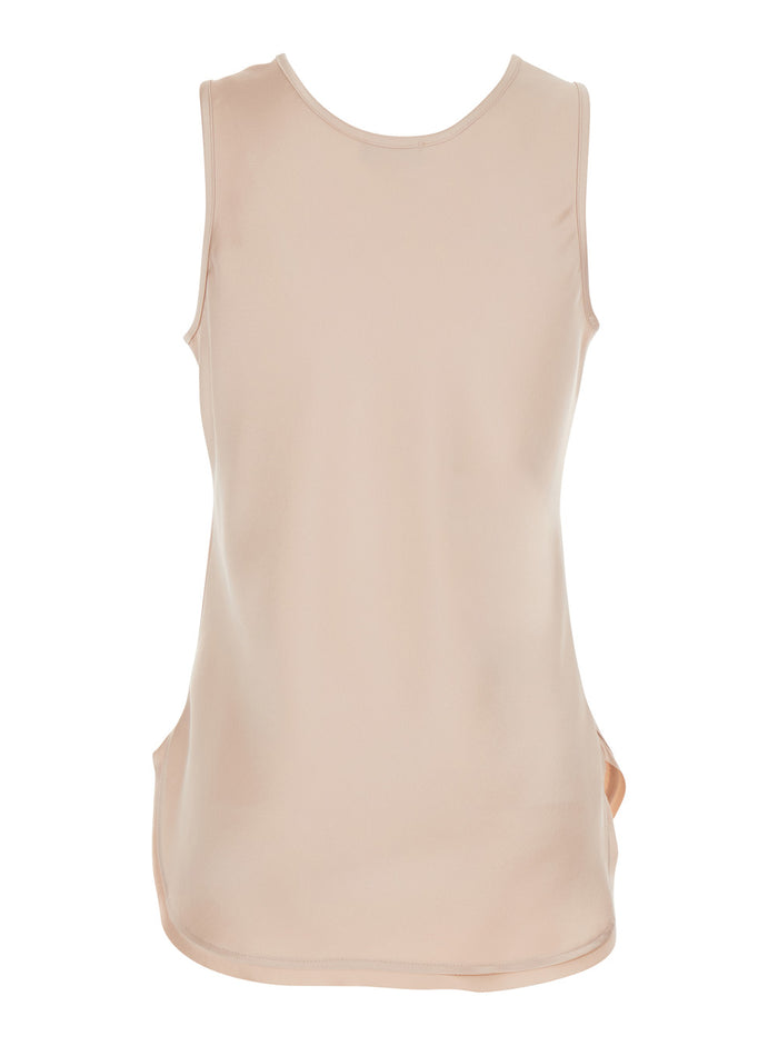 Pink Sleeveless Top with Round Neck in Satin Woman Polyester Tops