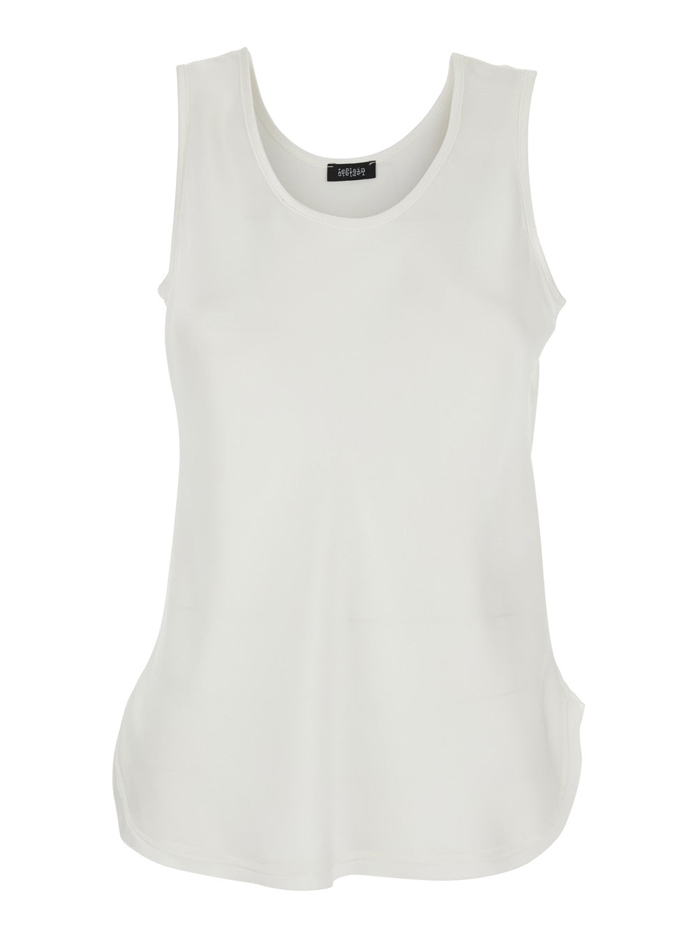 Sleeveless Top with Round Neck in White Satin for Women Polyester Tops