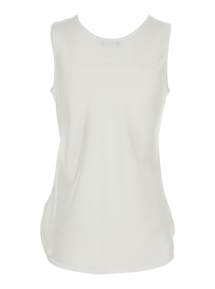 Sleeveless Top with Round Neck in White Satin for Women Polyester Tops
