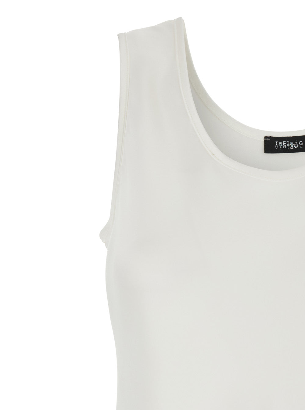 Sleeveless Top with Round Neck in White Satin for Women Polyester Tops
