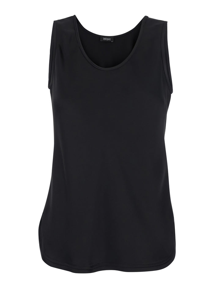 Black Sleeveless Top with Round Neck in Satin Woman Polyester Tops