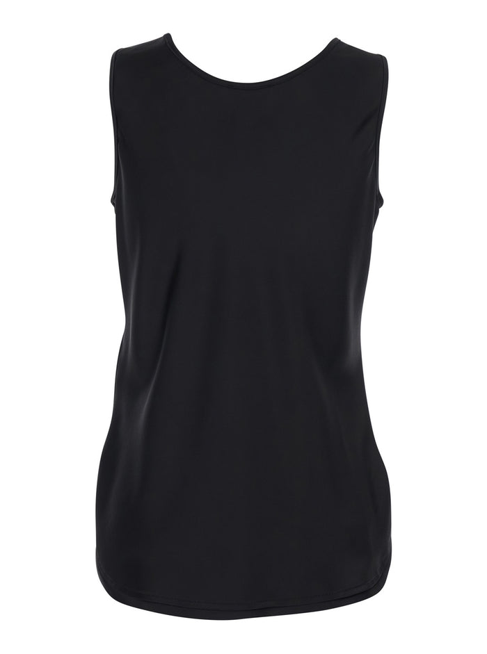 Black Sleeveless Top with Round Neck in Satin Woman Polyester Tops
