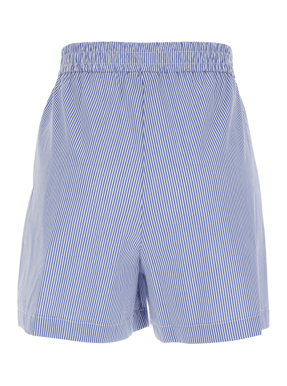 Light Blue Shorts with Striped Motif and Elasticized Waist in Fabric Woman Bermuda