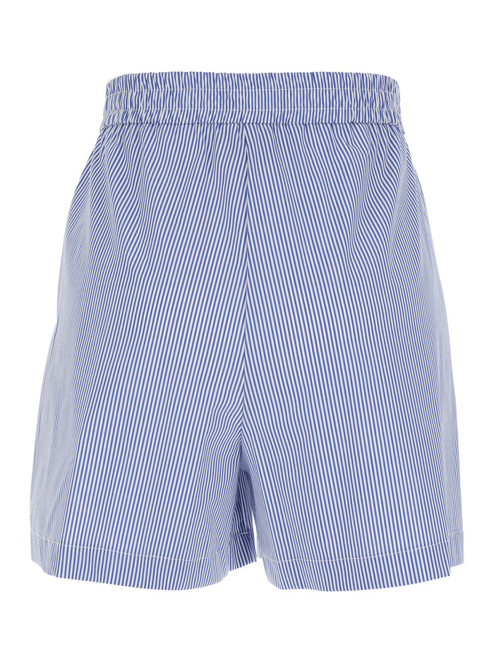 Light Blue Shorts with Striped Motif and Elasticized Waist in Fabric Woman Bermuda