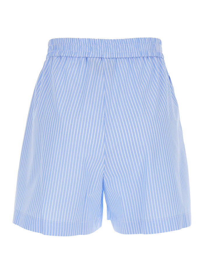Light Blue Shorts with striped motif in cotton blend women And Bermuda