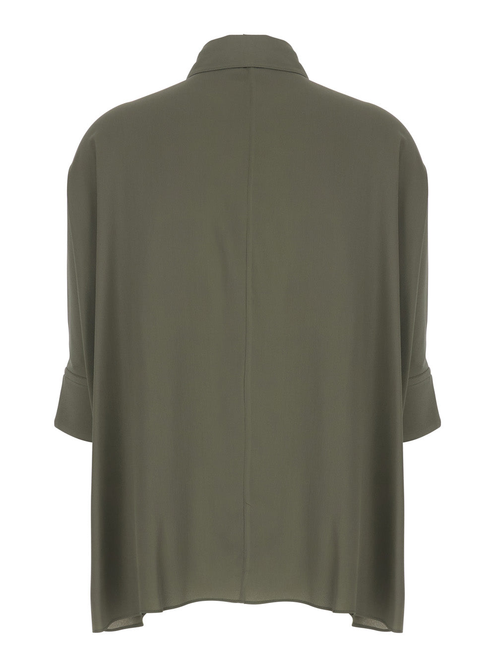 Silk Shirt with Classic Collar and Hidden Button Closure on Front Green Women Blouses