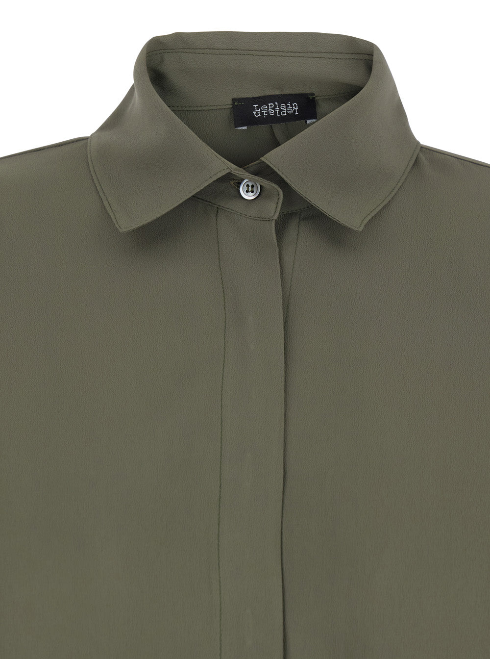 Silk Shirt with Classic Collar and Hidden Button Closure on Front Green Women Blouses