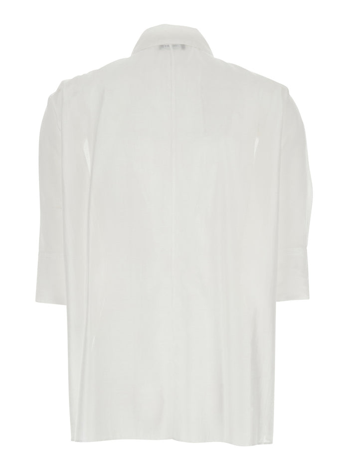 White Shirt with Classic Collar and Hidden Button Closure on the Front in Fabric Woman Chlorofibre Polyester Blouses